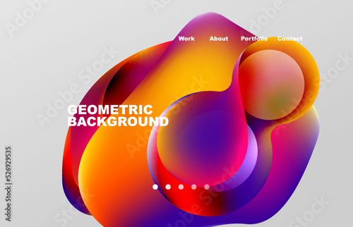 Landing page abstract liquid background. Flowing shapes, round design and circle. Web page for website or mobile app wallpaper