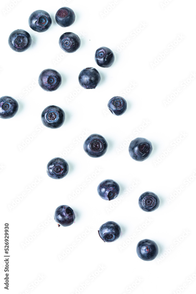 Healthy Organic Eating. Variety of Fresh Forest Blueberries Isolated on white Background