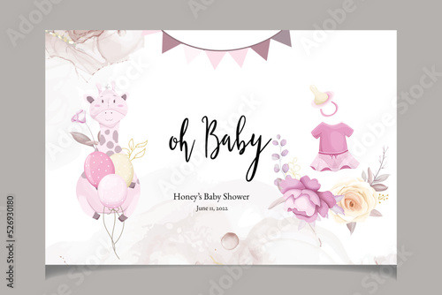 Fototapeta Naklejka Na Ścianę i Meble -  Cute baby shower design template with sweet floral