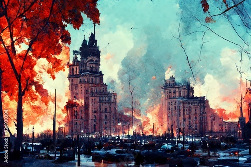 A city in the midst of a massive fire.