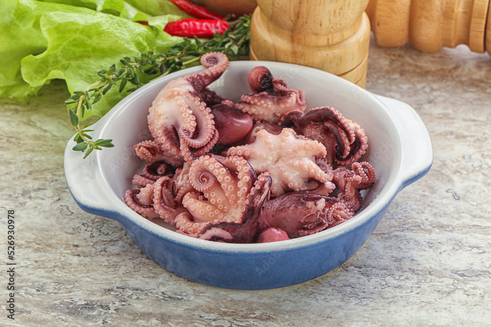 Marinated baby octopus seafood in the bowl Marinated baby octopus seafood in the bowl