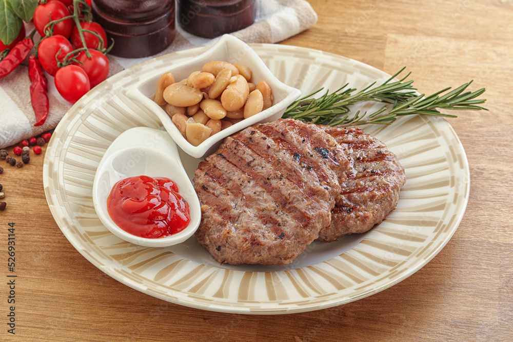 Grilled beef burger cutlet with sauce Grilled beef burger cutlet with sauce
