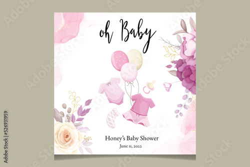 Cute baby shower design template with sweet floral