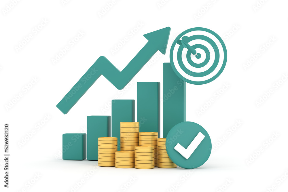 green rising arrow, profit bar graph and shield with multiple arrangements of coins. green rising arrow, profit bar graph and shield with multiple arrangements of coins.