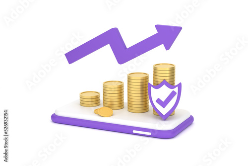 Coins, graph on a mobile phone concept of financial management