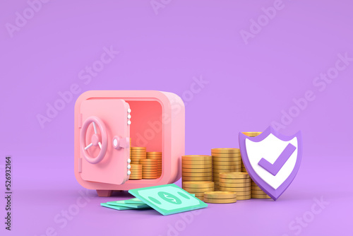 safe, coins and banknotes for symbol business saving.