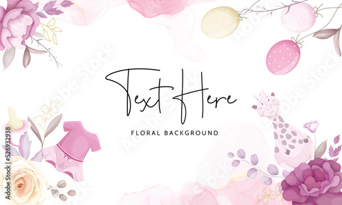 cute background with baby stuff and beautiful floral