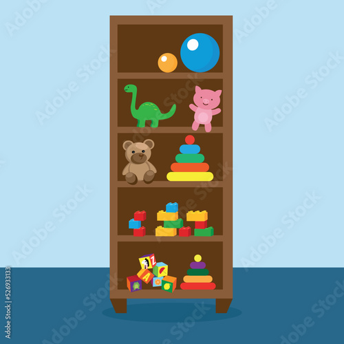 brown cabinet with children's toys