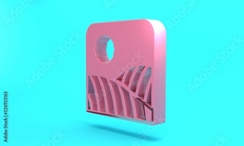 Pink Agriculture wheat field farm rural nature scene landscape icon isolated on turquoise blue background. Minimalism concept. 3D render illustration