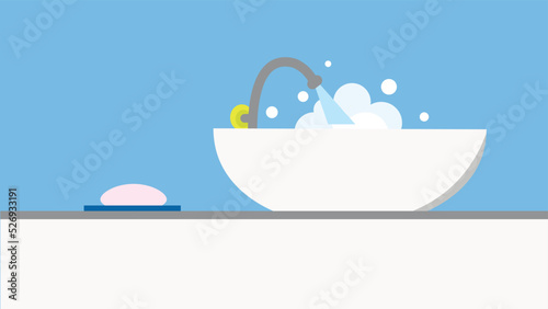 sink with faucet on blue background