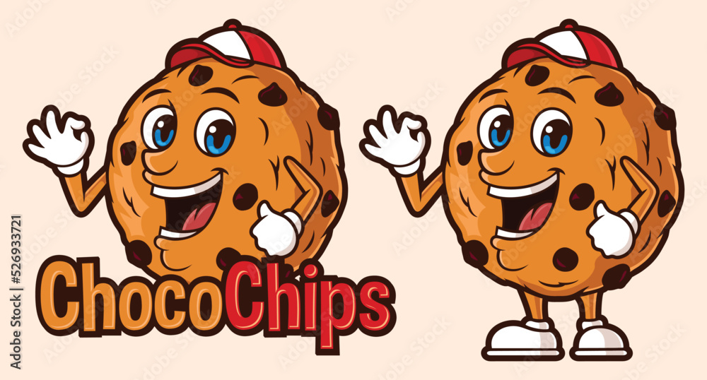 Obraz premium Delicious choco chips logo template, with funny cartoon character