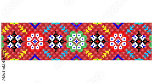 Embroidered good like old handmade cross-stitch ethnic Ukraine pattern. Ukrainian towel ornament, rushnyk called, vector.