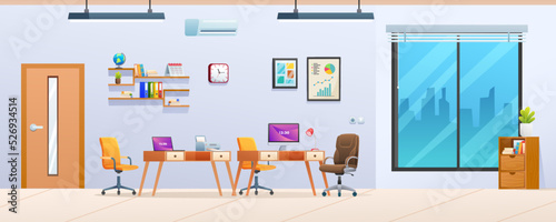 Modern office interior design cartoon illustration