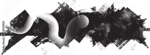 Glitch distorted geometric shape . Noise destroyed logo . Trendy defect error shapes . Glitched frame .Grunge textured . Distressed effect .Vector shapes with a halftone dots screen print texture.