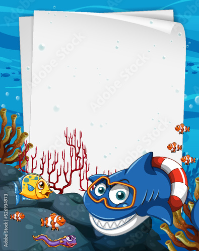 Underwater blank banner with sea animal