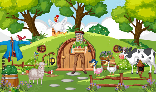 Farmer at rural countryside house