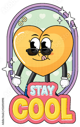 Yellow heart cartoon character with stay cool badge