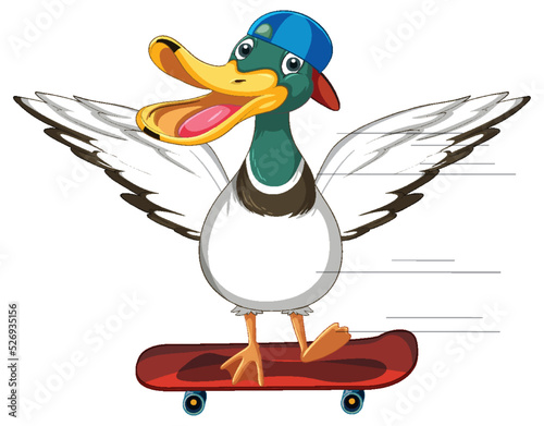 Cartoon duck on skateboard