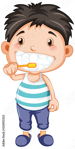 Boy cartoon brushing teeth