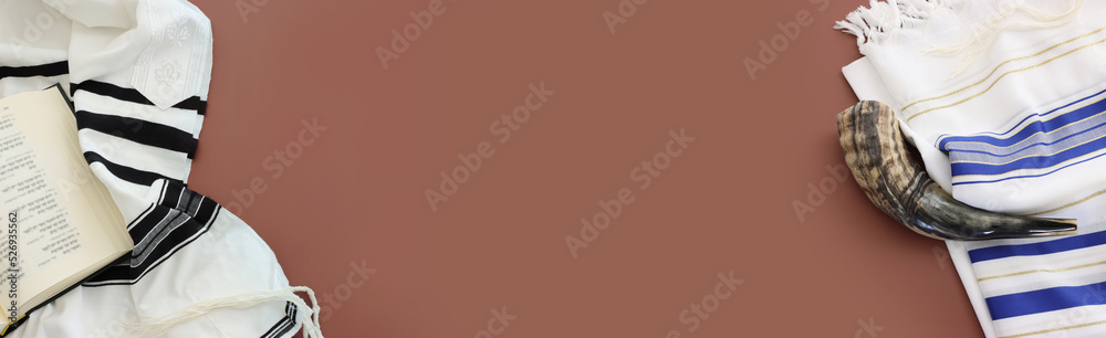 religion image of shofar (horn) on white prayer talit. Rosh hashanah (jewish New Year holiday), Shabbat and Yom kippur concept religion image of shofar (horn) on white prayer talit. Rosh hashanah (jewish New Year holiday), Shabbat and Yom kippur concept