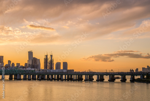 the beautiful sunset of the Han River in Seoul