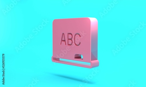 Pink Chalkboard icon isolated on turquoise blue background. School Blackboard sign. Minimalism concept. 3D render illustration