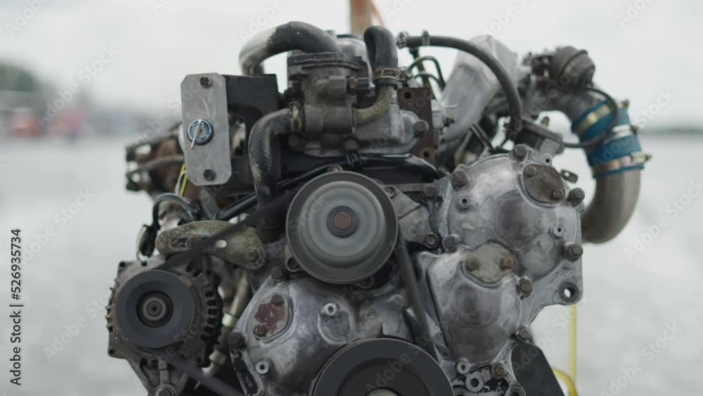 Working car engine remodeled and installed on a boat in Thailand Working car engine remodeled and installed on a boat in Thailand