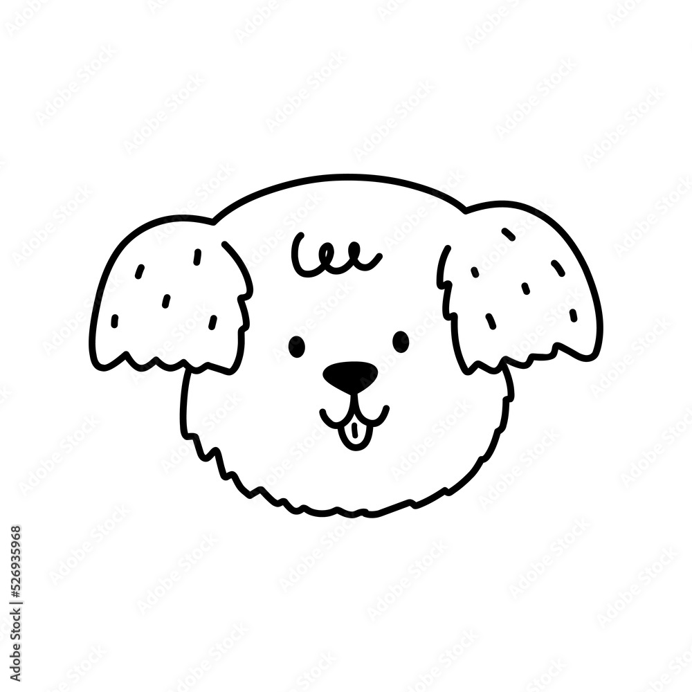 Cute dog face isolated on white background. Happy puppy. Vector hand-drawn illustration in doodle style. Perfect for decorations, cards, logo, various designs. Simple cartoon character. Cute dog face isolated on white background. Happy puppy. Vector hand-drawn illustration in doodle style. Perfect for decorations, cards, logo, various designs. Simple cartoon character.