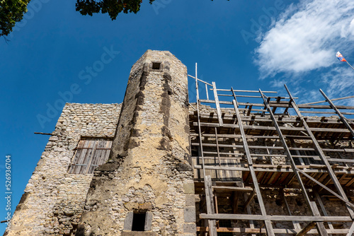 The ruins of Vinne Castle and its surroundings in the Zemplin region of Slovakia during reconstruction photo