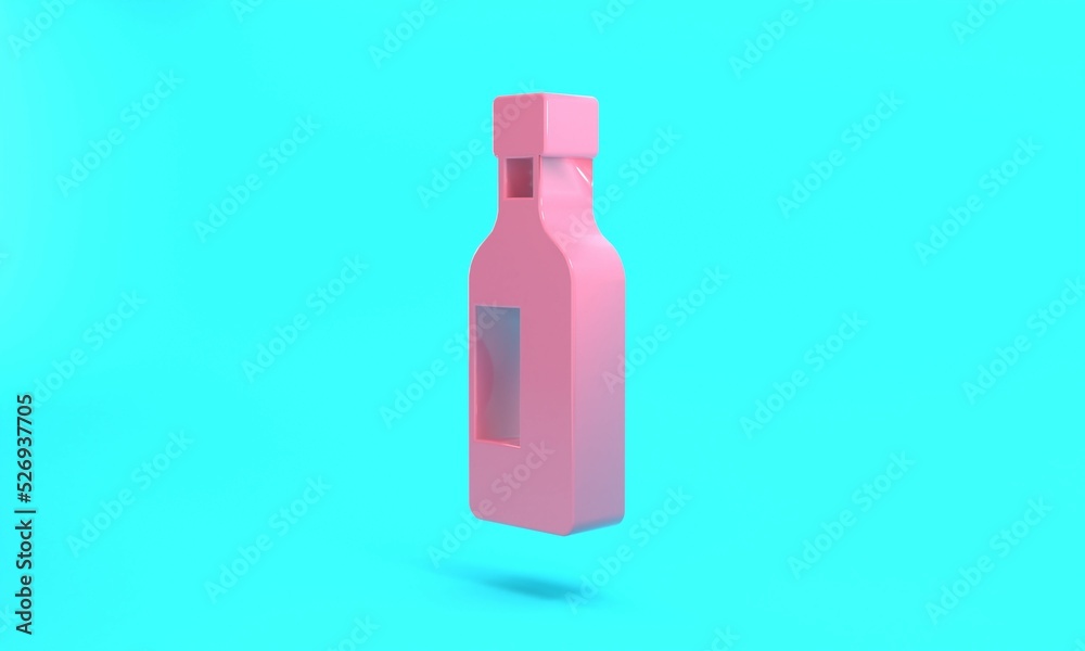 Pink Bottle of wine icon isolated on turquoise blue background. Minimalism concept. 3D render illustration Pink Bottle of wine icon isolated on turquoise blue background. Minimalism concept. 3D render illustration