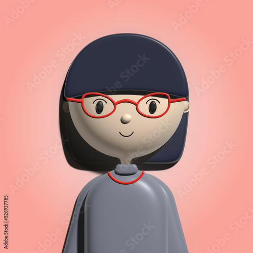 Woman avatar in red glasses 3D rendering
