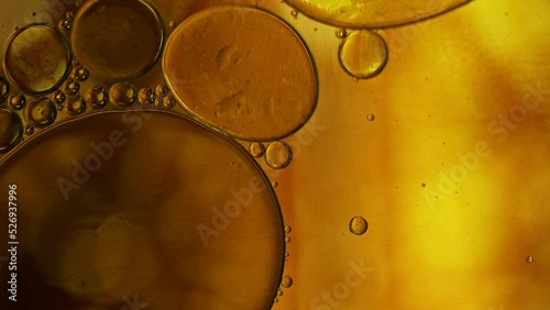 Abstract Colorful Food Oil Circle Drops on Water and Dreamy Air Bubbles