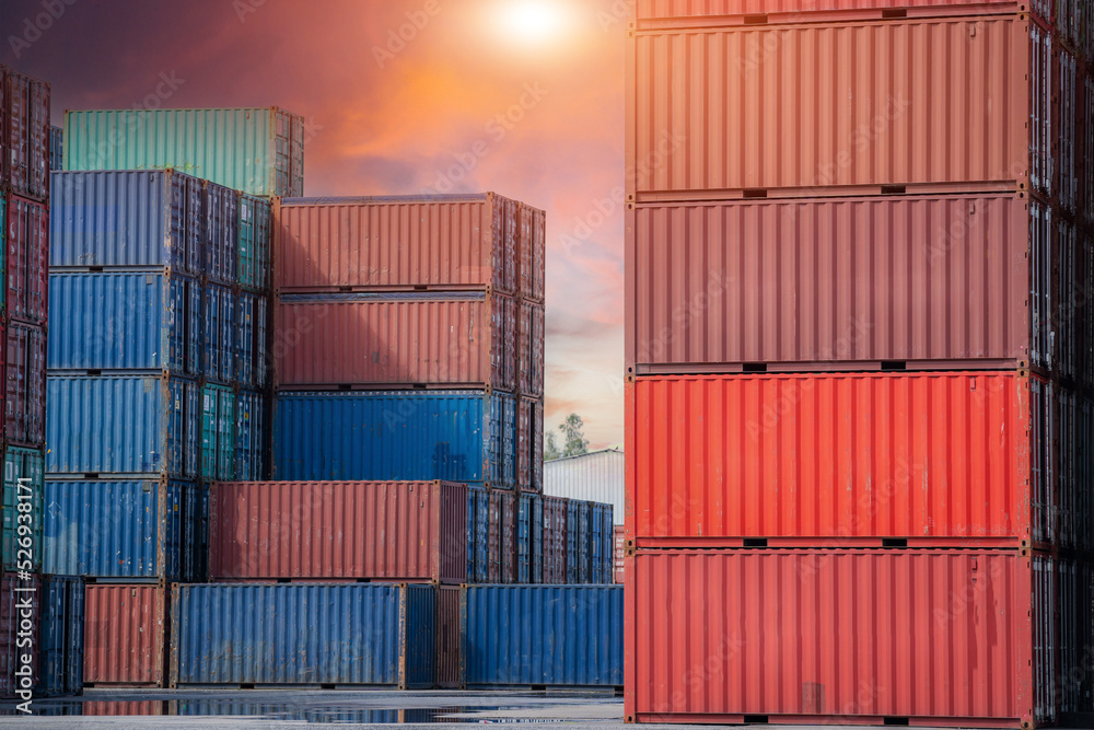Containers at a container terminal in container yard. Containers at a container terminal in container yard.