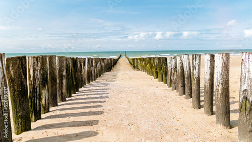 Beach poles on the beach of Domburg, Zeeland, the Netherlands Beach of Zeeland Netherlands on a summer day photo