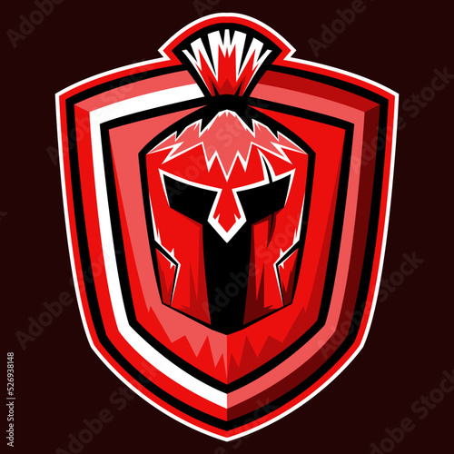 Knight helmet and shield logo design. Design for print, stickers, emblems for esports team. Vector illustration