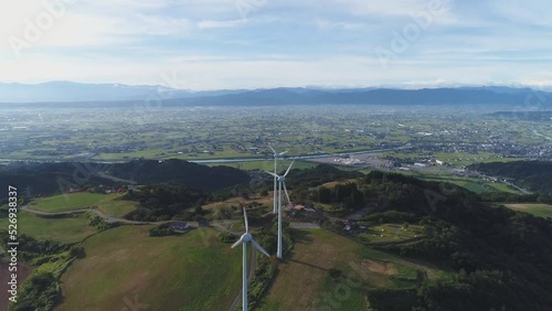 Wind power generation of Inabayama ranch in Oyabe city, Toyama prefecture (aerial photography) photo