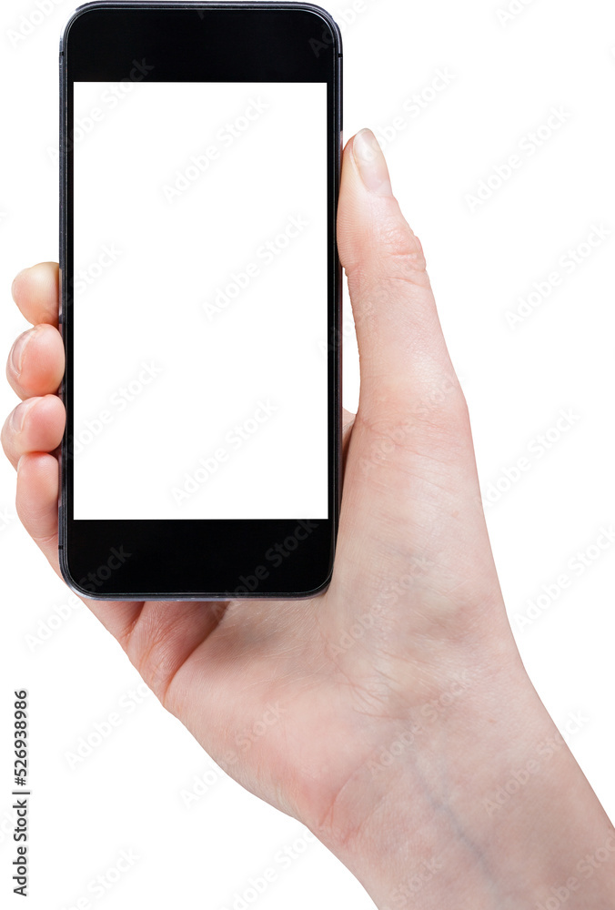 Hand holding a phone with white screen Hand holding a phone with white screen