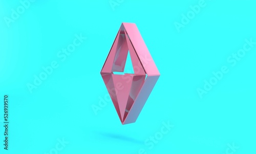 Pink Gem stone icon isolated on turquoise blue background. Jewelry symbol. Diamond. Minimalism concept. 3D render illustration