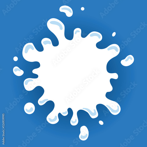 Milk label with drops and splashes. Milk badge of creative package. Liquid amoeba shape. Vector design milk symbol. Background with place for text