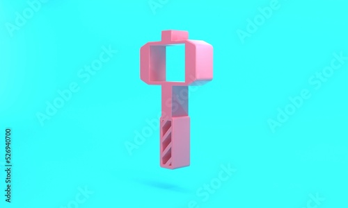 Pink Medieval battle hammer icon isolated on turquoise blue background. Minimalism concept. 3D render illustration