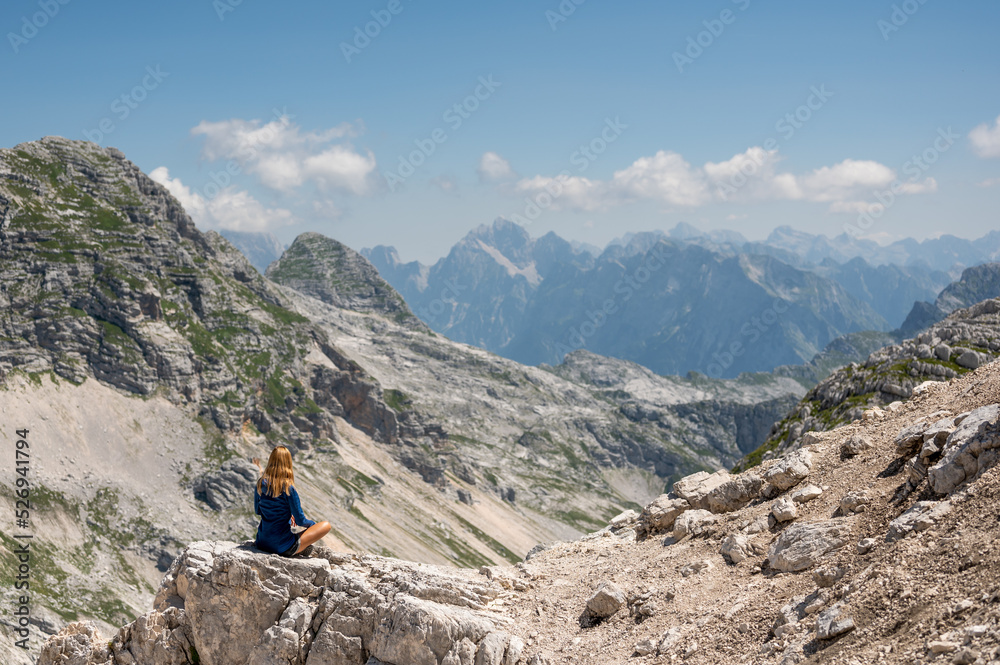 Women enjoy the view of mountain of Slovenia