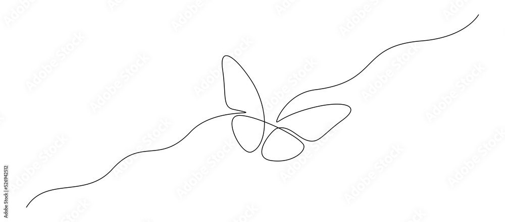Butterfly in One continuous line drawing. Beautiful flying moth for wellbeing beauty or spa salon logo and divider concept in simple linear style. Editable stroke. Doodle vector illustration. Butterfly in One continuous line drawing. Beautiful flying moth for wellbeing beauty or spa salon logo and divider concept in simple linear style. Editable stroke. Doodle vector illustration.
