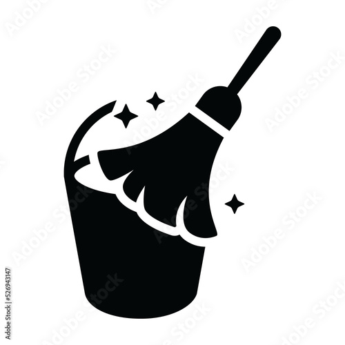 Floor mop icons. Mop And Bucket symbol. Cleaning service signs for apps and websites with transparent background PNG
