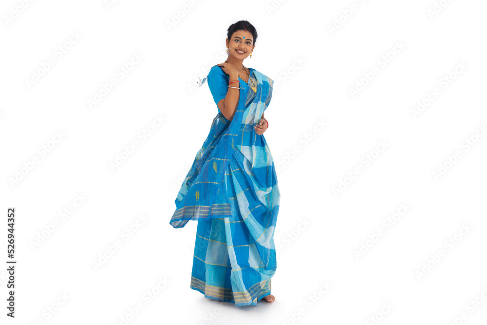 Portrait of Bengali housewife against white background Portrait of Bengali housewife against white background