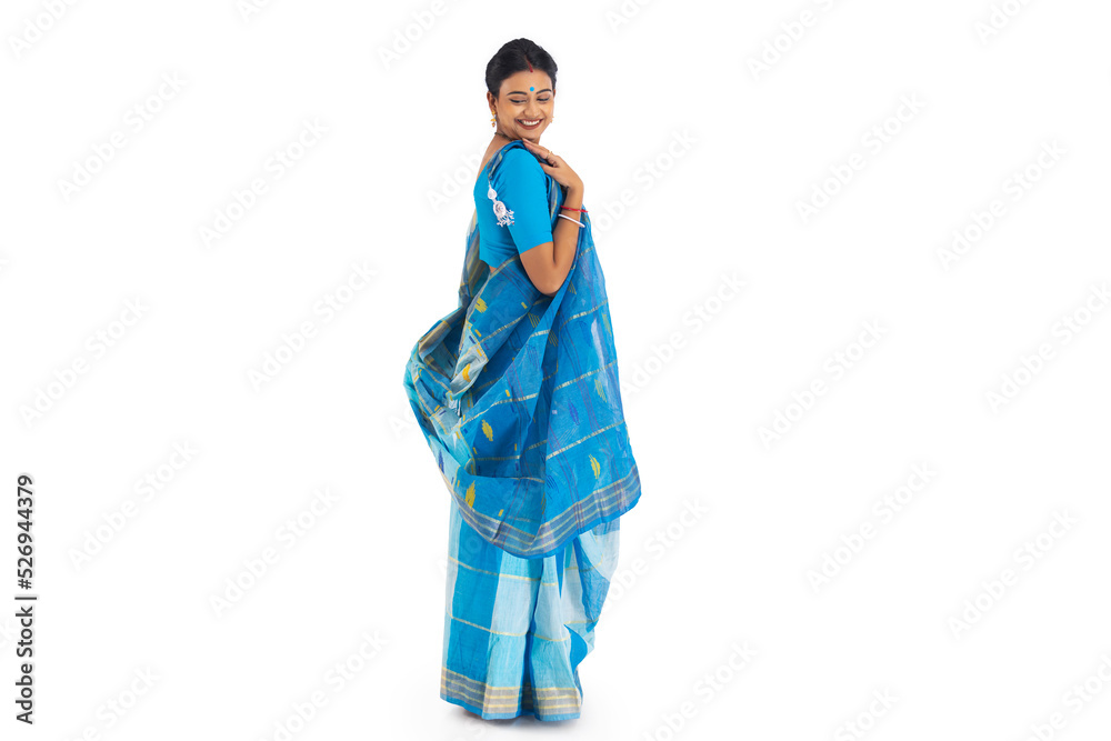 Portrait of Bengali housewife against white background Portrait of Bengali housewife against white background