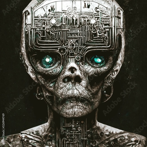 Obraz na plátně cyber skull AI with circuit board