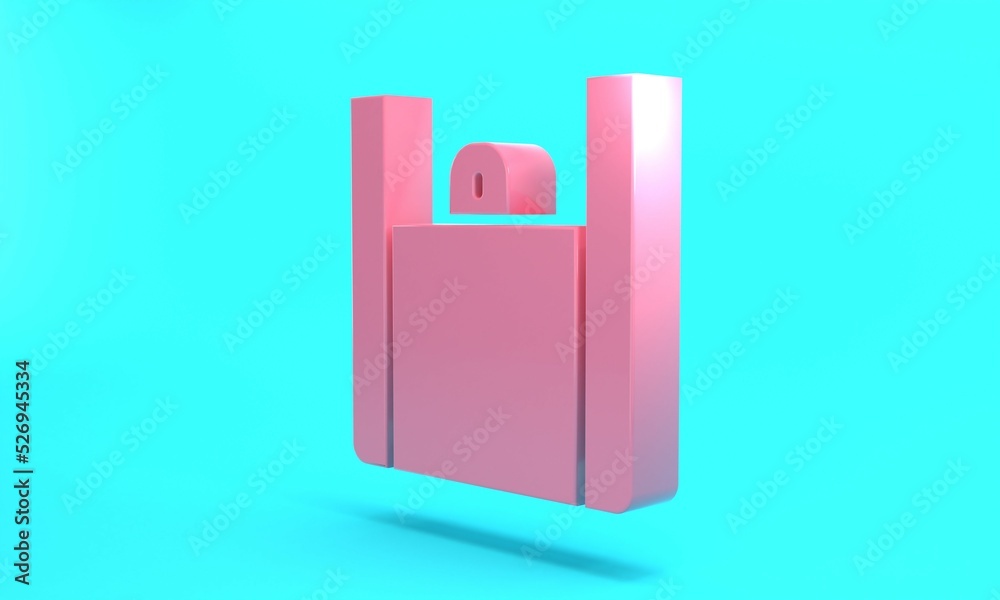 Pink Online ordering and fast food delivery icon isolated on turquoise blue background. Minimalism concept. 3D render illustration Pink Online ordering and fast food delivery icon isolated on turquoise blue background. Minimalism concept. 3D render illustration