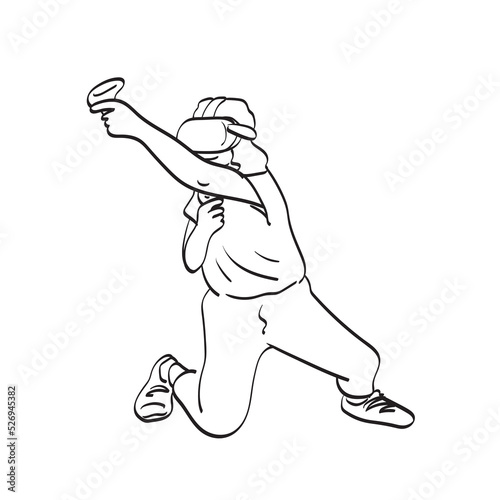 line art man using console to play game with vr glasses illustration vector hand drawn isolated on white background