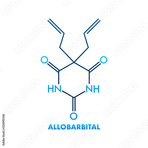 Allobarbital chemical formula. Illustration for medical design. Molecular structure