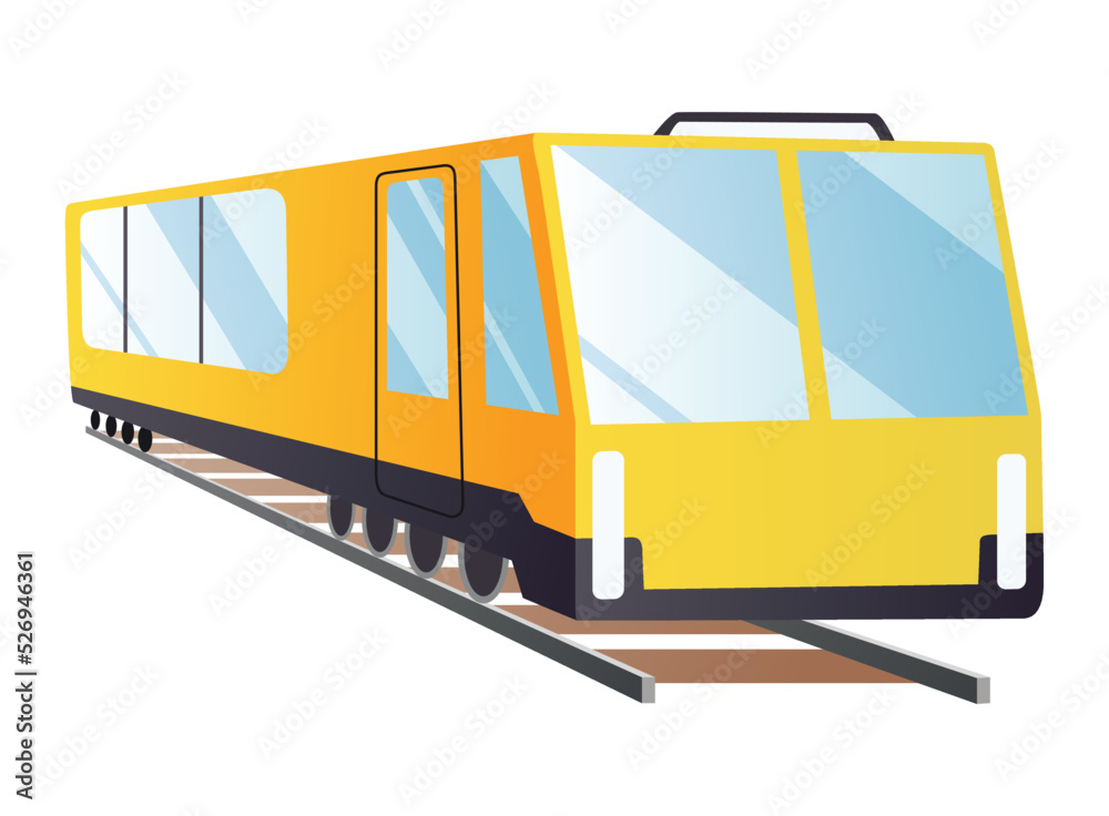 Train engine flat cartoon. Railroad passenger train or carriage. Train transport railway, carriage travel locomotive, wagon transportation passenger